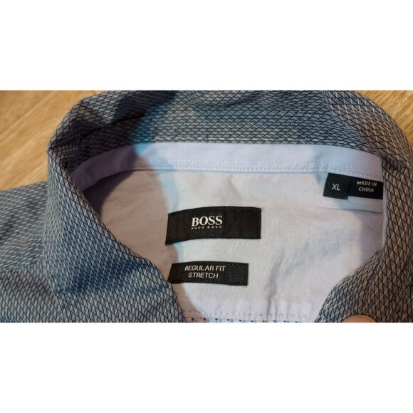 Hugo Boss Button Shirt Mens Extra Large XL Black Geometric Regular Fit Stretch - Picture 7 of 16